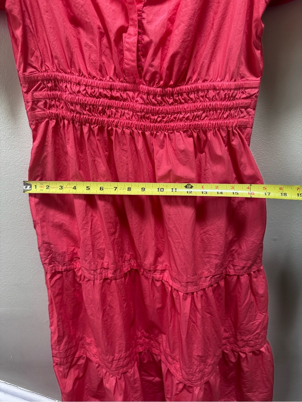 Quince 100% Organic Cotton Poplin Tiered M Maxi Dress Smocked Lightweight Coral - Picture 15 of 16